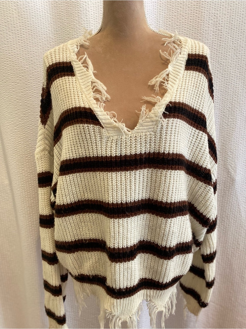 Rue 21 Frayed V-Neck Stripe Sweater*